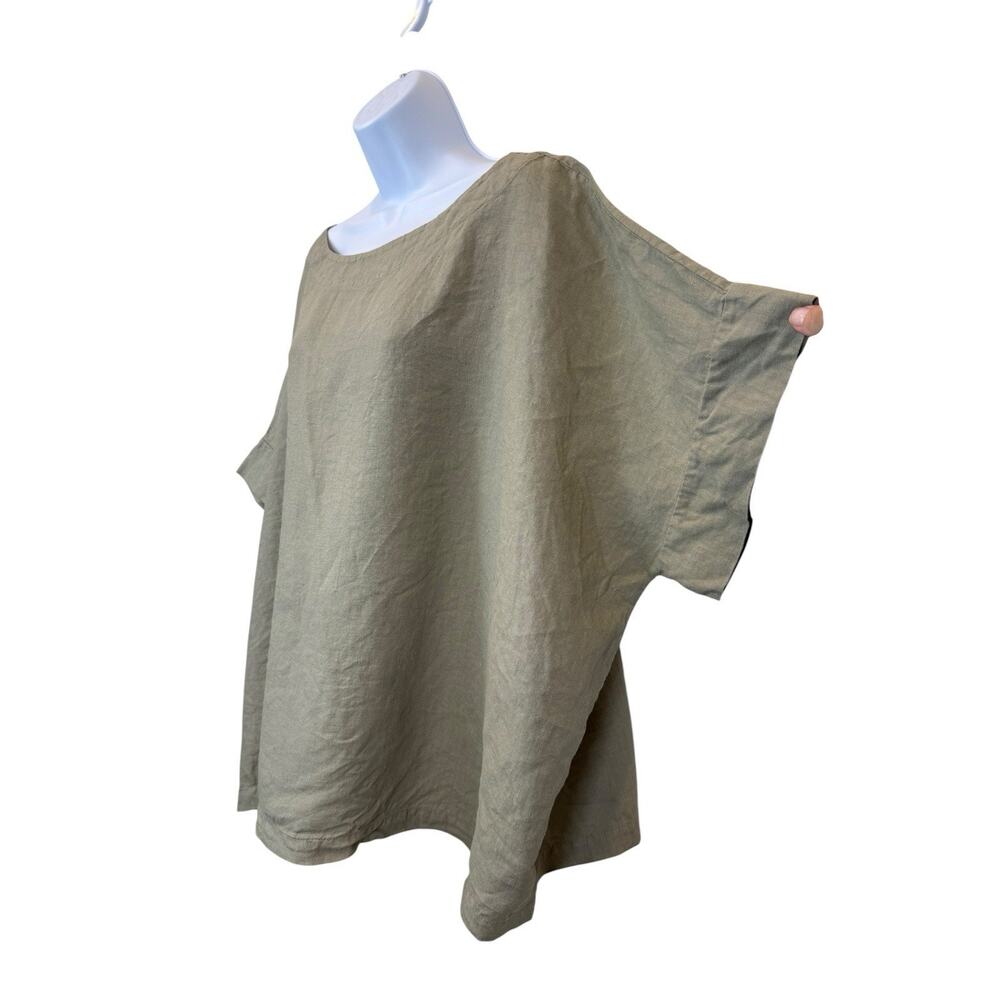 Linen Top Womens 2X Dark Olive Green Lagenlook Relaxed Oversized Made In USA - Picture 4 of 10